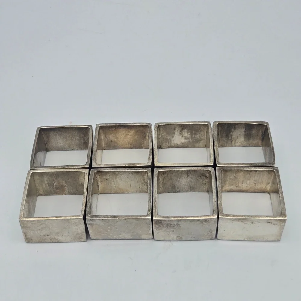 Pottery Barn Silverplate Square Napkin Rings Set of 8 Modernist Contemporary